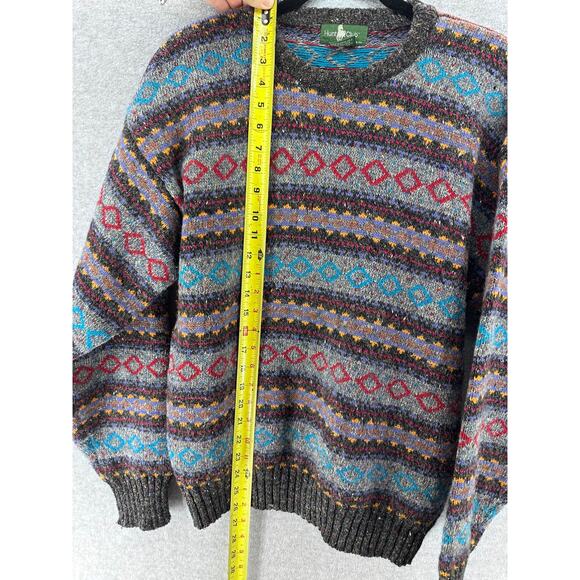 VTG Hunt Club Mens sz L Wool Knit Sweater Blue Gray Red Stripes Grandpa Academia - Picture 3 of 8